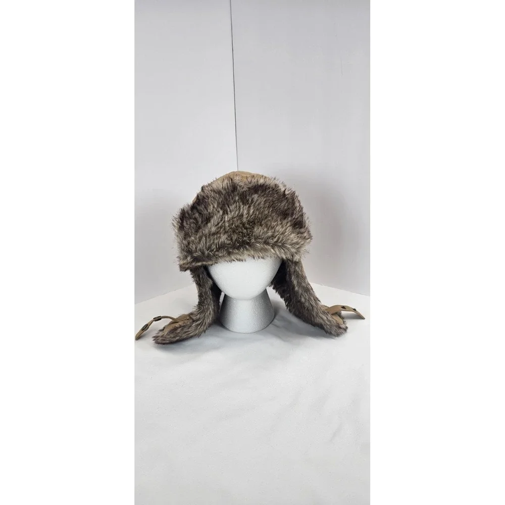 Ozark Trail Faux Fur Trapper Hat Brown Canvas Winter Ear Flap Warm OS